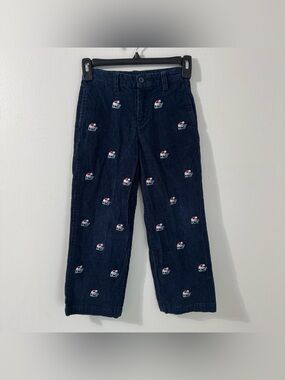 Vineyard Vines Boys Cotton Santa Whale Navy Embroidered Corduroy Pants